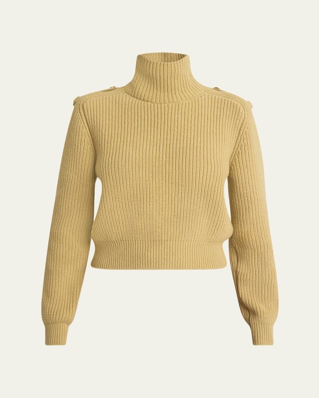 Buttoned Shoulder Wool Cashmere Turtleneck